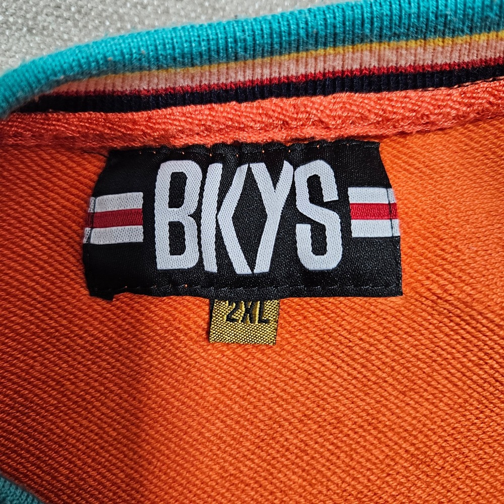 BKYS Sweatshirt 2XL Orange Embroidered Teddy Bear Rose Striped Trim Crewneck - Picture 4 of 9